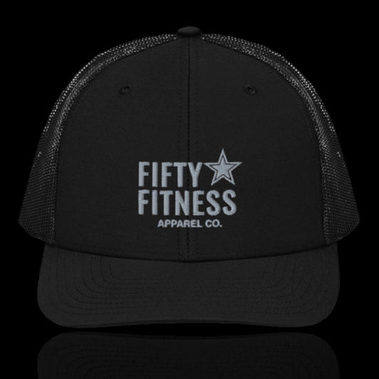 Black Trucker Hat Grey Logo